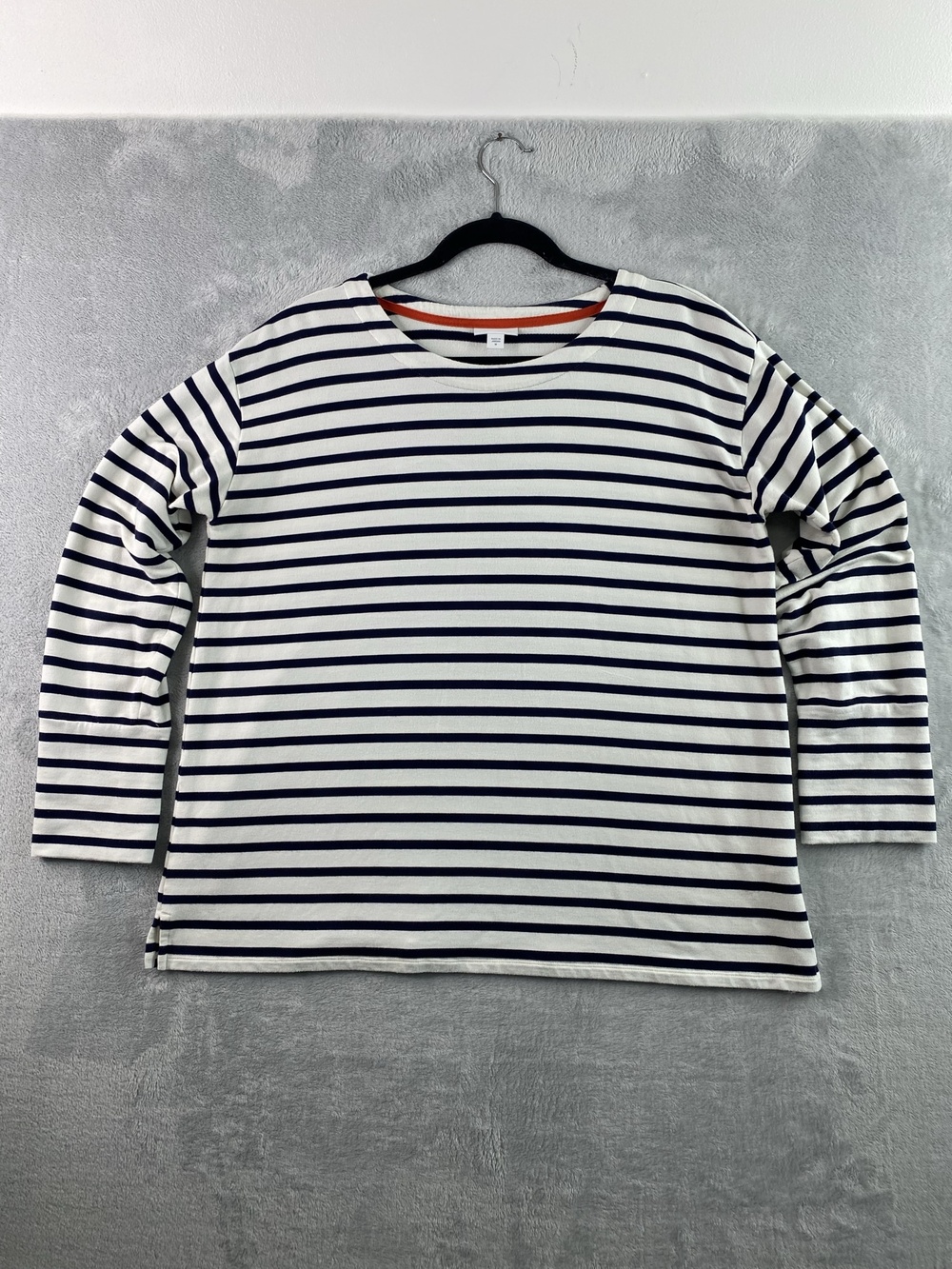 J Jill Medium Shirt Womens White Navy Stripe Long Sleeve Boat Neck Nautical Top